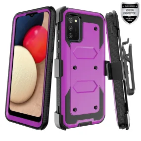 Samsung Galaxy A52 5G Case, Galaxy A52 5G Case, Triple Protection 3-1 w/ Built in Screen Protector Heavy Duty Holster Shell Combo Case - Purple