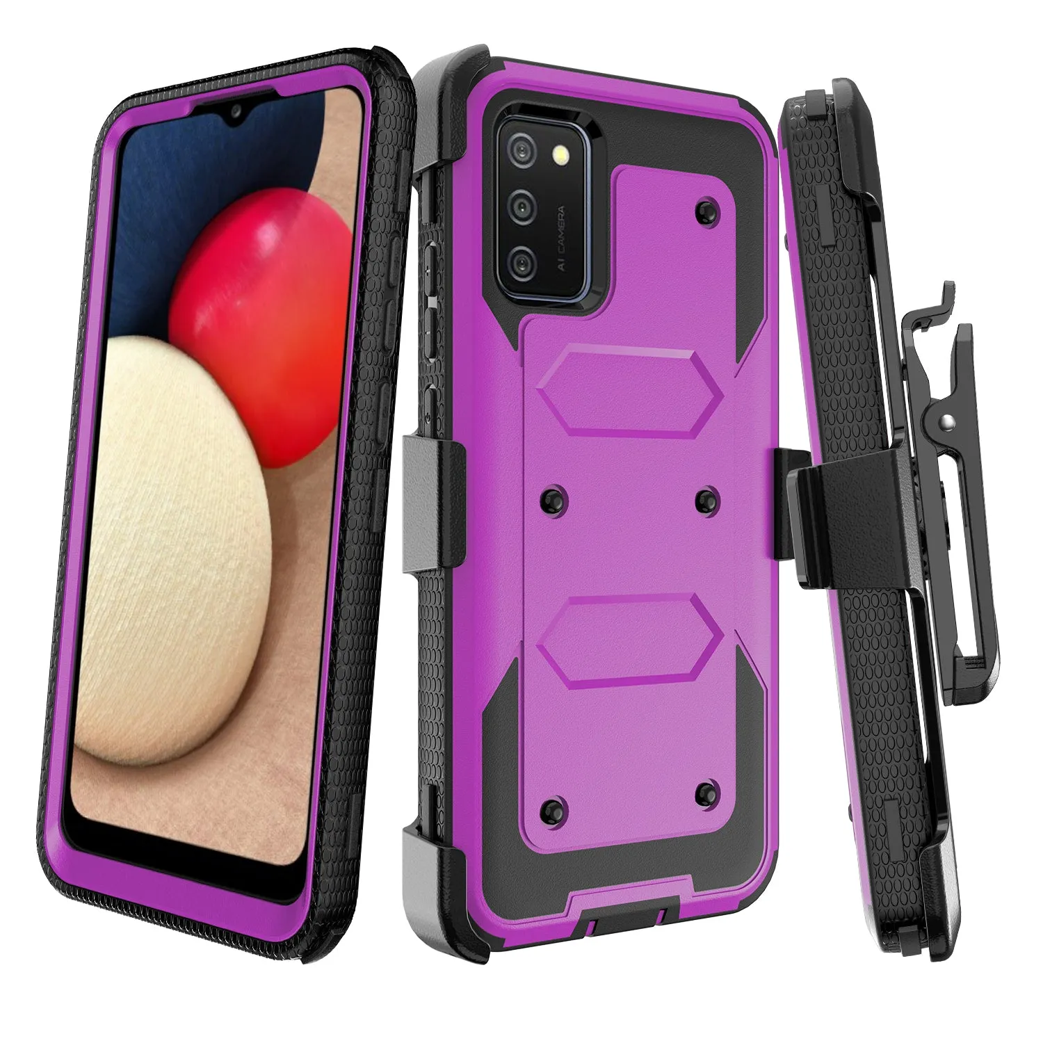 Samsung Galaxy A52 5G Case, Galaxy A52 5G Case, Triple Protection 3-1 w/ Built in Screen Protector Heavy Duty Holster Shell Combo Case - Purple