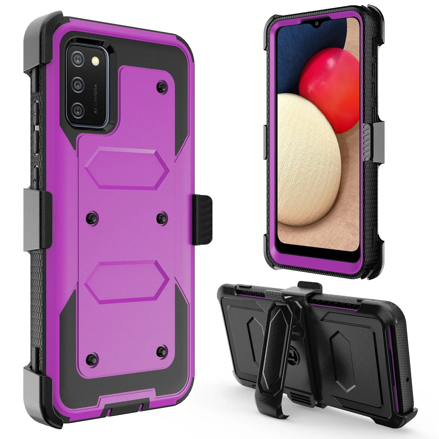 Samsung Galaxy A52 5G Case, Galaxy A52 5G Case, Triple Protection 3-1 w/ Built in Screen Protector Heavy Duty Holster Shell Combo Case - Purple