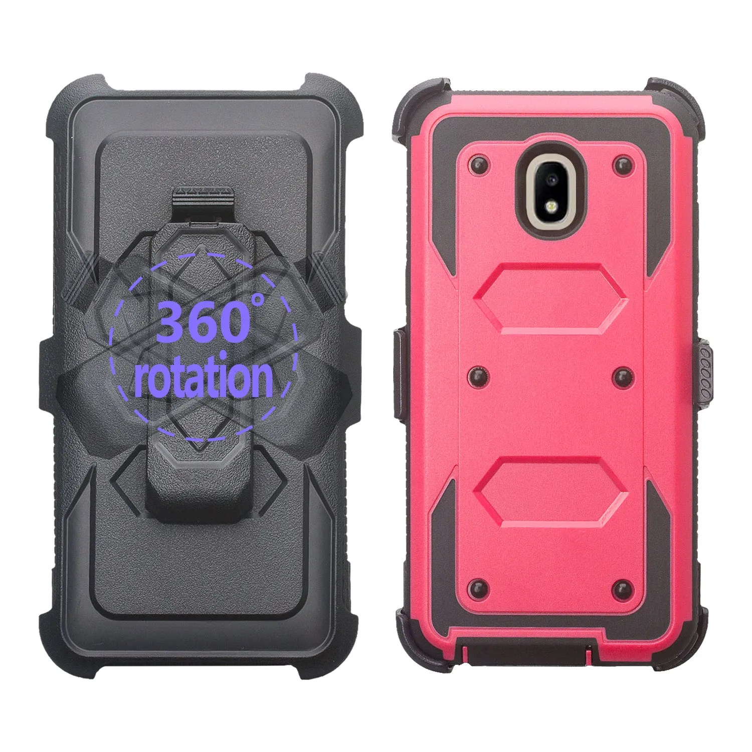 Samsung Galaxy J3 2018/Express Prime 3/Amp Prime 3/J3 Achieve/J3 Star/J3 Top/J3 Achieve/J3 Orbit/J3 V 3rd Gen/J3 Aura/Sol 3 Case, Triple Protection 3-1 w/ Built in Screen Protector Heavy Duty Holster Shell Combo Cover - Hot Pink