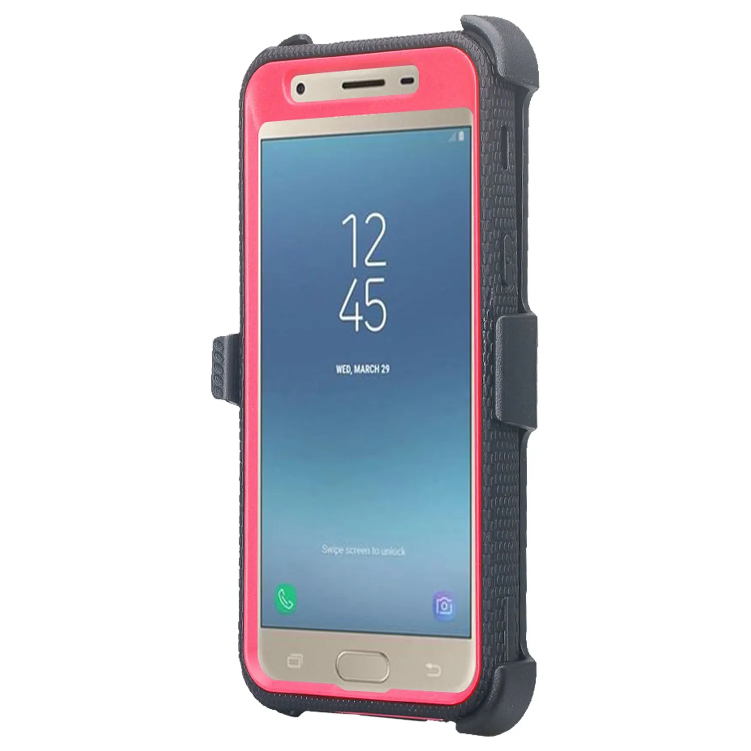 Samsung Galaxy J3 2018/Express Prime 3/Amp Prime 3/J3 Achieve/J3 Star/J3 Top/J3 Achieve/J3 Orbit/J3 V 3rd Gen/J3 Aura/Sol 3 Case, Triple Protection 3-1 w/ Built in Screen Protector Heavy Duty Holster Shell Combo Cover - Hot Pink