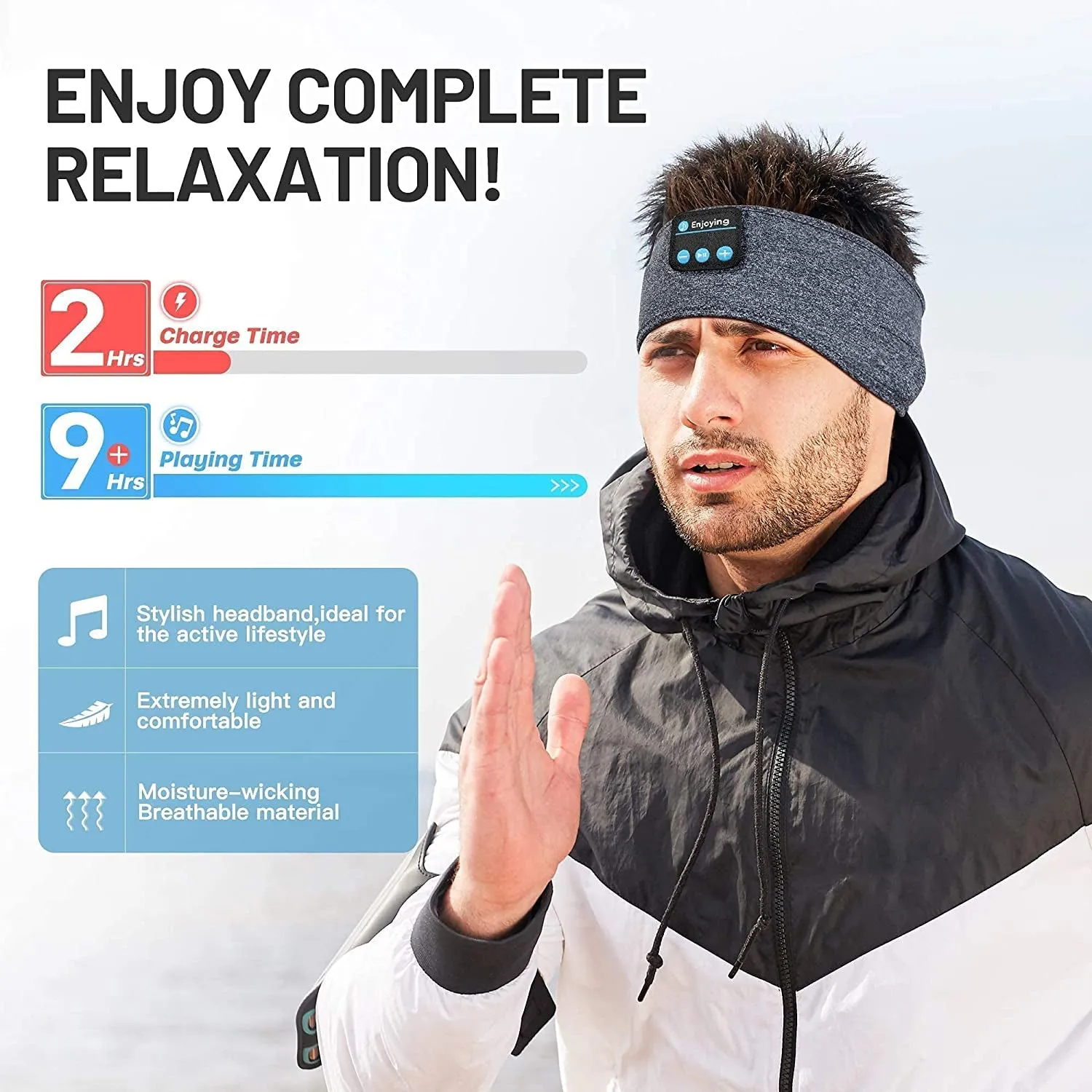 Sleep Headphones Wireless, Bluetooth Sports Headband Headphones with Ultra-Thin HD Stereo Speakers Perfect for Sleeping,Workout,Jogging,Yoga,Insomnia, Air Travel, Meditation, Grey