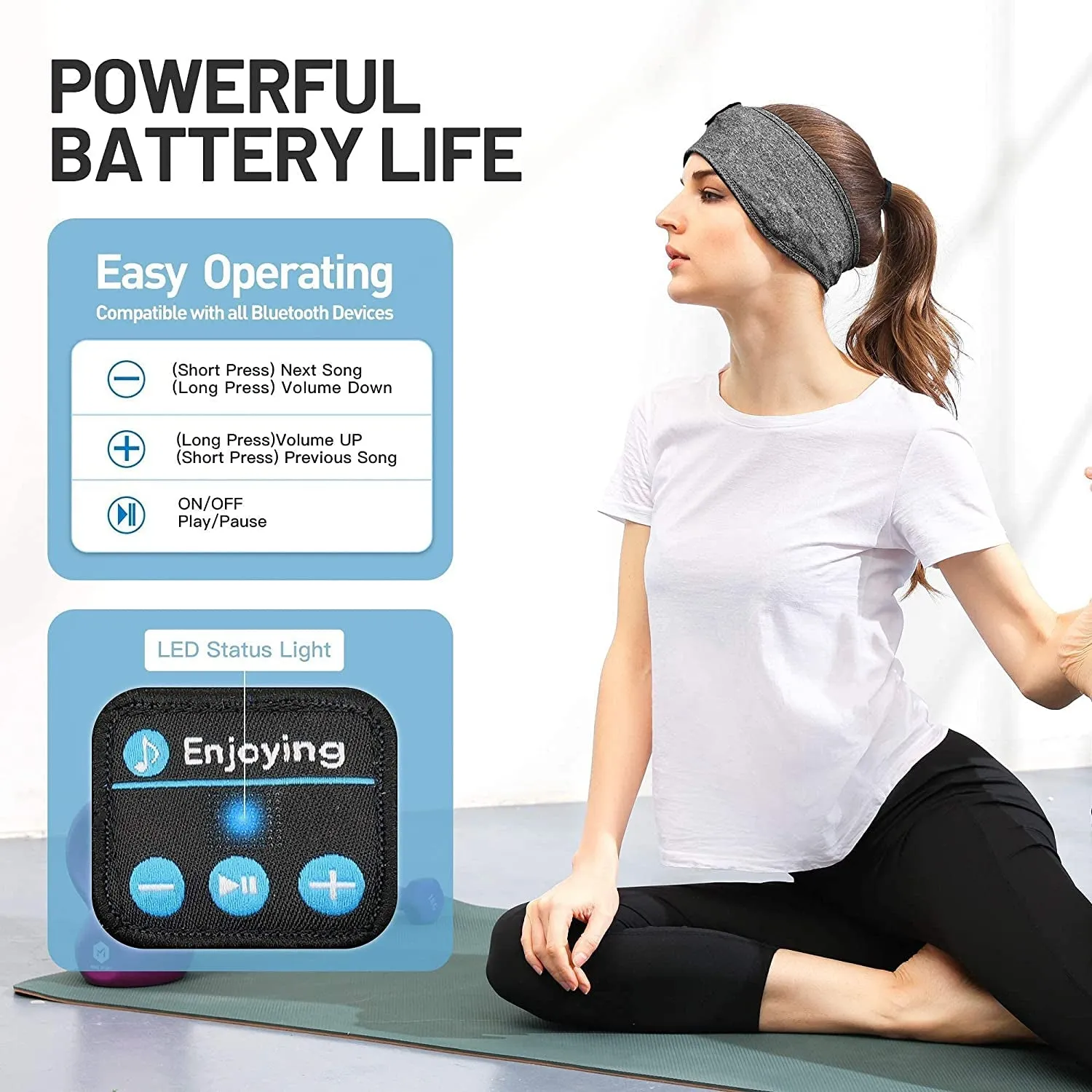 Sleep Headphones Wireless, Bluetooth Sports Headband Headphones with Ultra-Thin HD Stereo Speakers Perfect for Sleeping,Workout,Jogging,Yoga,Insomnia, Air Travel, Meditation, Grey
