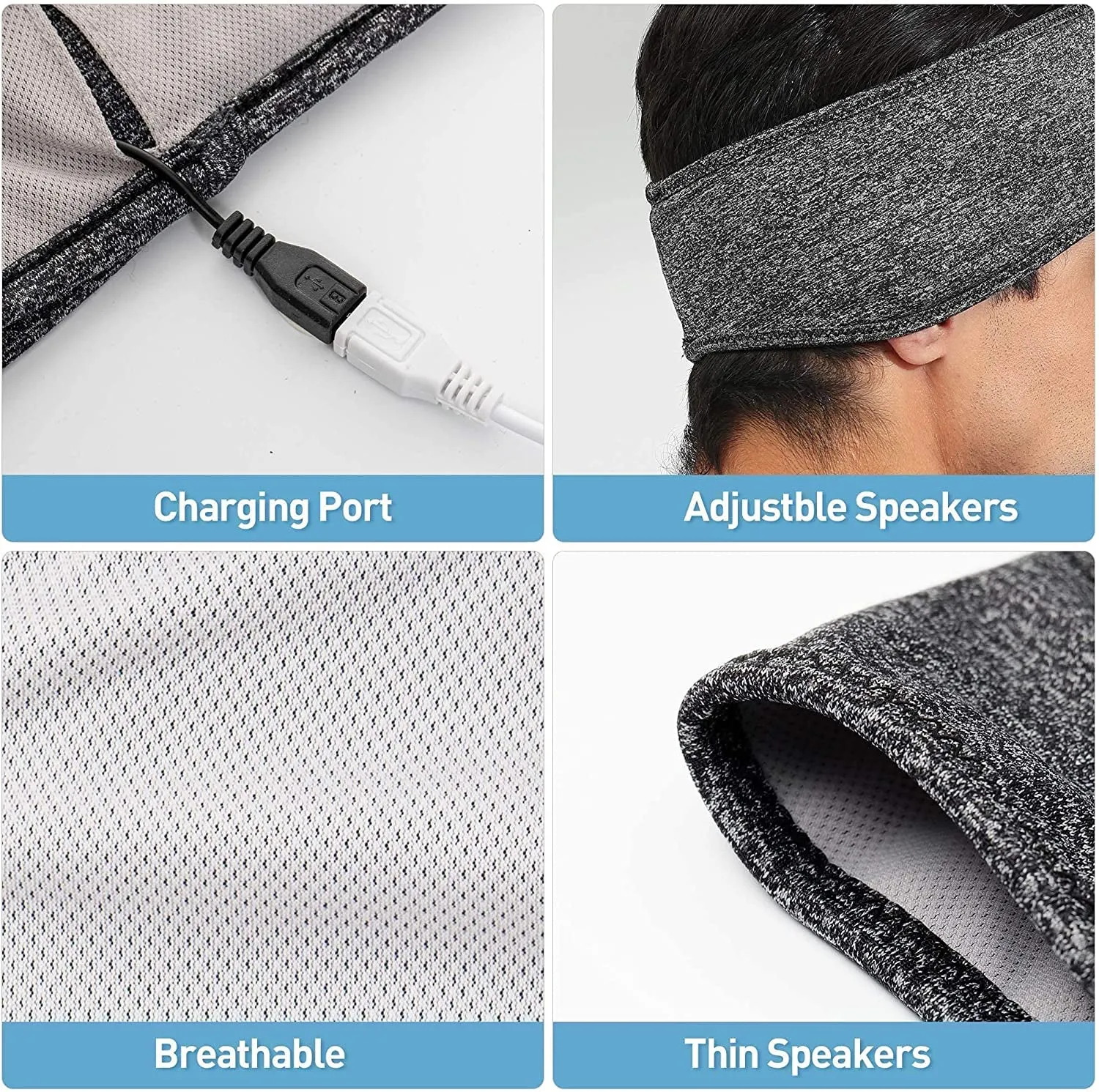 Sleep Headphones Wireless, Bluetooth Sports Headband Headphones with Ultra-Thin HD Stereo Speakers Perfect for Sleeping,Workout,Jogging,Yoga,Insomnia, Air Travel, Meditation, Grey