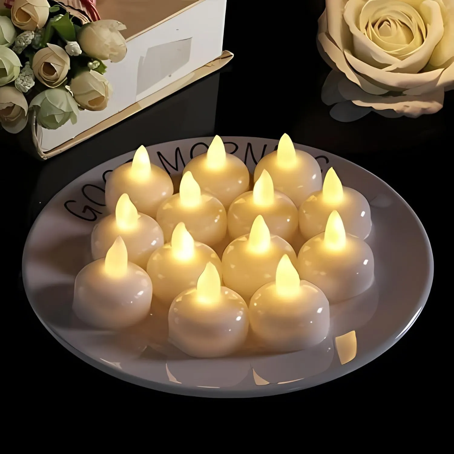 SOLDIFY Waterproof Flameless Floating LED Tealights Candles | Waterproof Flickering Battery Operated LED Tea Light Candle for Party, Centerpiece, Pool & Other Festive Occassion | Pack of 12 (Yellow)