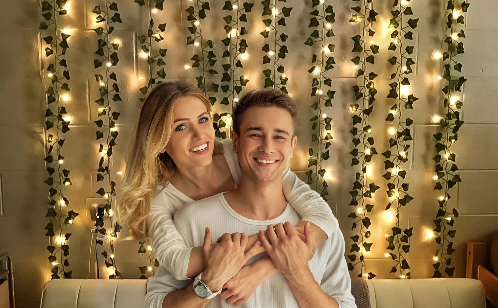 SpecialYou Aesthetic Room Decoration Items with Artificial Green Vines and Fairy LED Light for Diwali, Wall Decor, Balcony Decor, Bedroom Decor backdrop for photo(6 Green Vines & 1 LED Light)- 7pcs