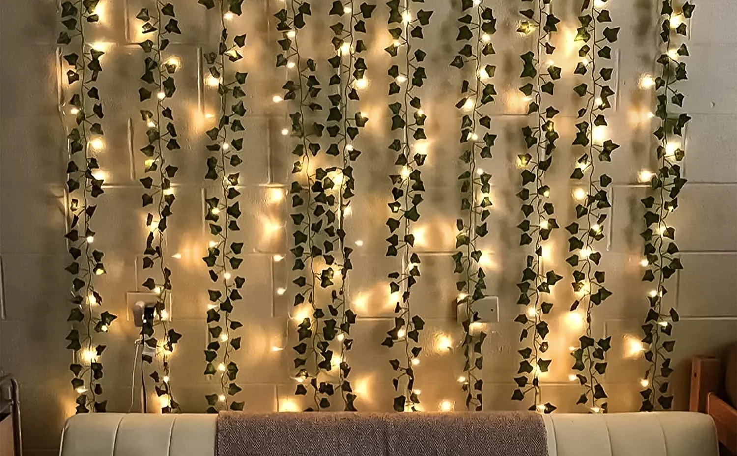 SpecialYou Aesthetic Room Decoration Items with Artificial Green Vines and Fairy LED Light for Diwali, Wall Decor, Balcony Decor, Bedroom Decor backdrop for photo(6 Green Vines & 1 LED Light)- 7pcs