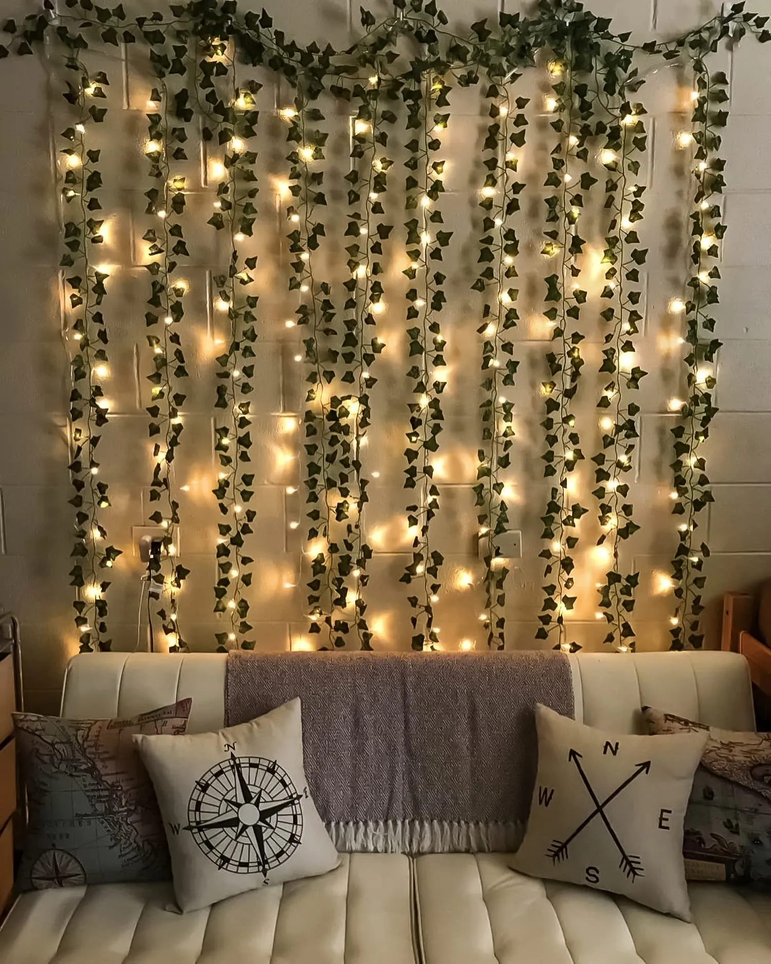 SpecialYou Aesthetic Room Decoration Items with Artificial Green Vines and Fairy LED Light for Diwali, Wall Decor, Balcony Decor, Bedroom Decor backdrop for photo(6 Green Vines & 1 LED Light)- 7pcs