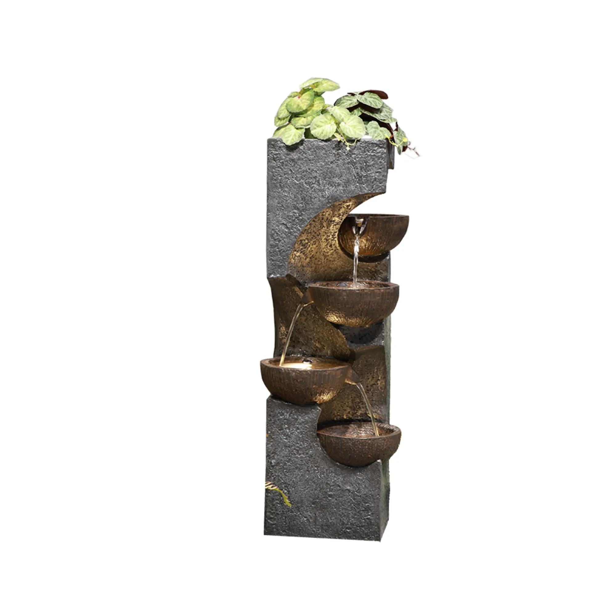 Stacking Bowls Fountain W/4 Ww Led Lights
