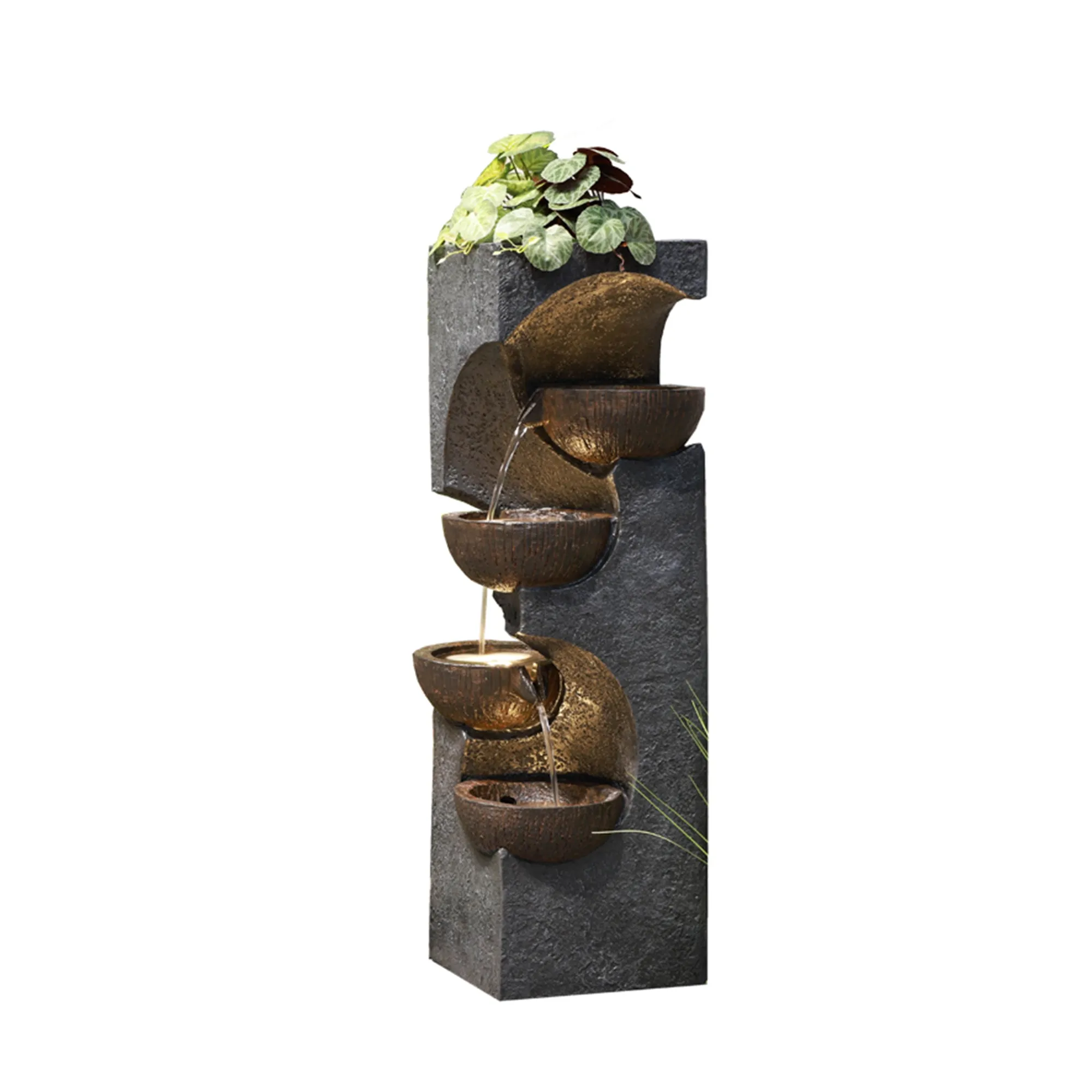 Stacking Bowls Fountain W/4 Ww Led Lights