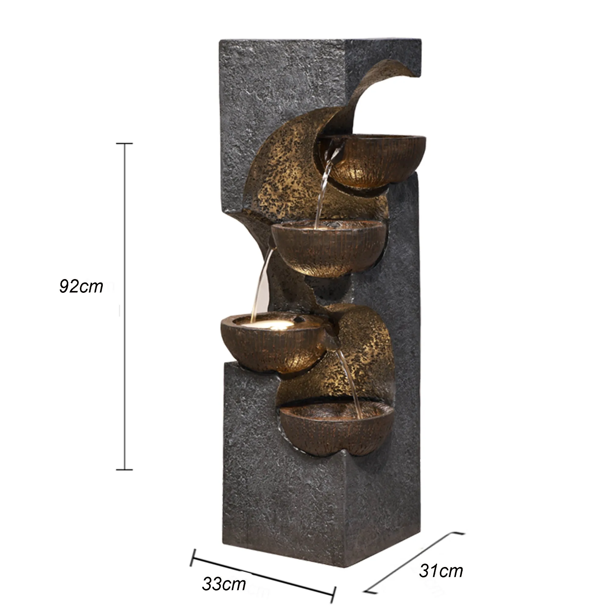 Stacking Bowls Fountain W/4 Ww Led Lights
