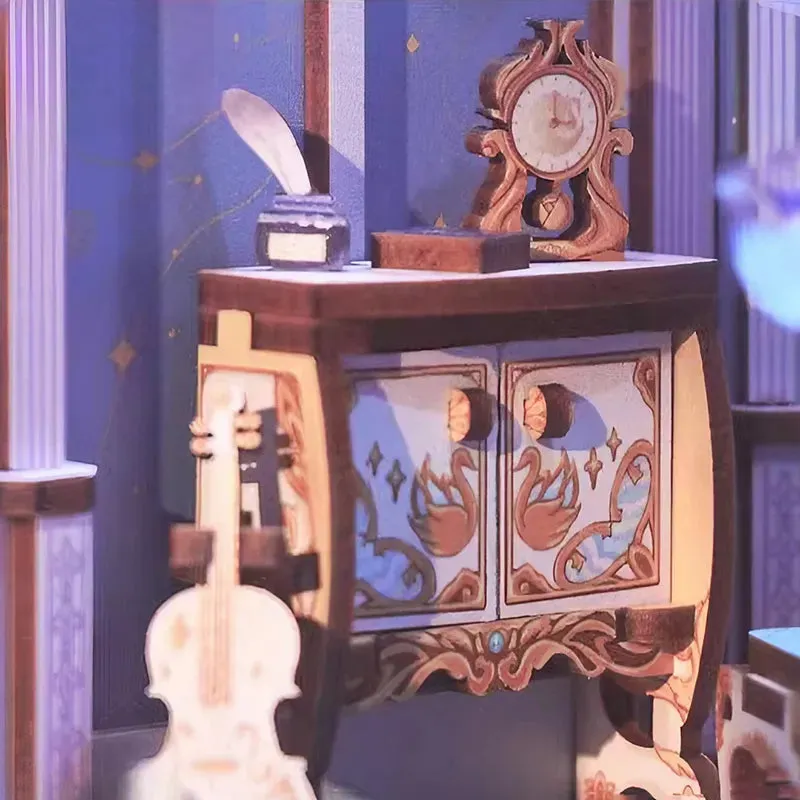 Swan Dream: Fantasy Built-in Music Box Bookshelf Art DIY Book Nook Kit