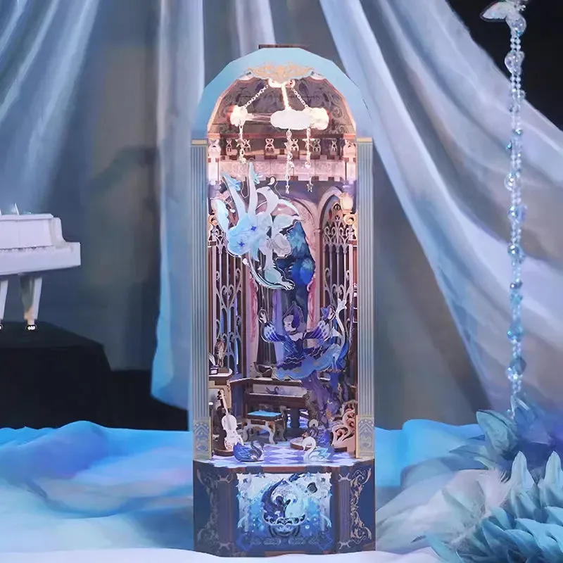 Swan Dream: Fantasy Built-in Music Box Bookshelf Art DIY Book Nook Kit