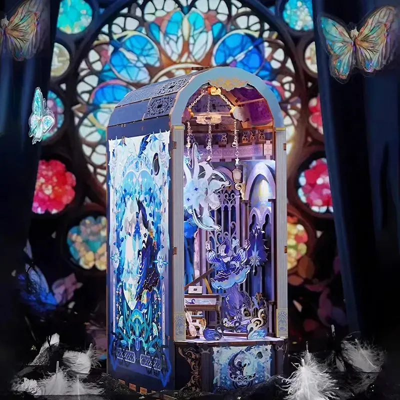 Swan Dream: Fantasy Built-in Music Box Bookshelf Art DIY Book Nook Kit