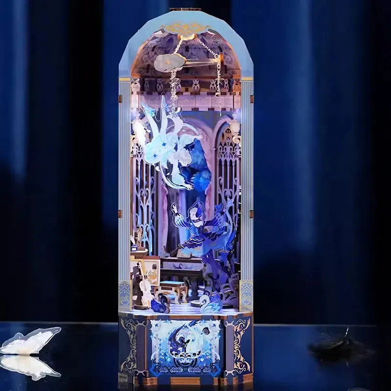 Swan Dream: Fantasy Built-in Music Box Bookshelf Art DIY Book Nook Kit