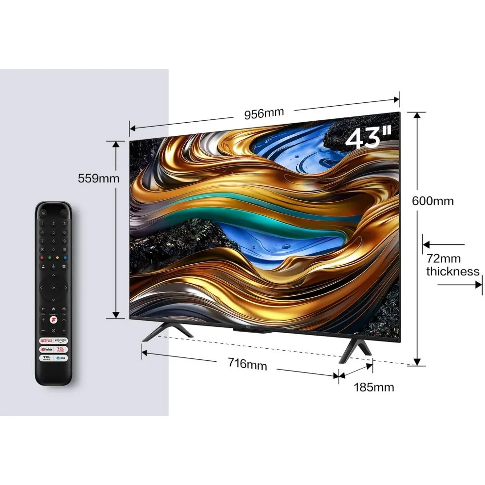 TCL 43P755K 43" LED 4K Ultra HD Smart TV, Grey, F Rated