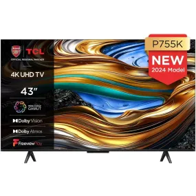 TCL 43P755K 43" LED 4K Ultra HD Smart TV, Grey, F Rated