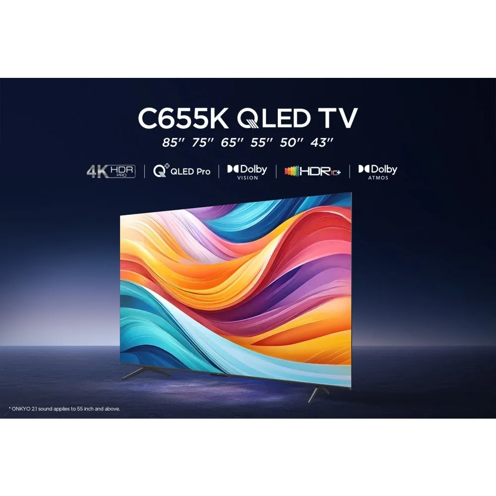 TCL 65C655K 65" QLED 4K Ultra HD Smart TV, Grey, F Rated