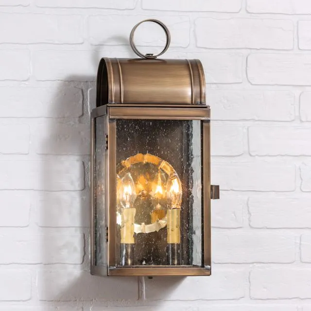 Town Lattice Outdoor Wall Light in Solid Weathered Brass - 2 Light