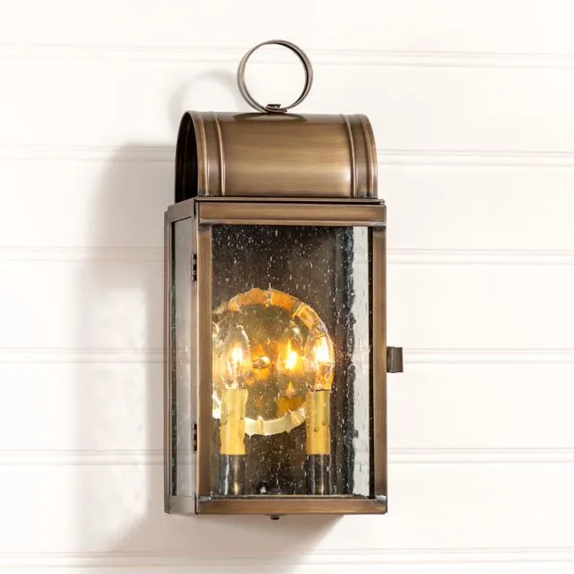 Town Lattice Outdoor Wall Light in Solid Weathered Brass - 2 Light