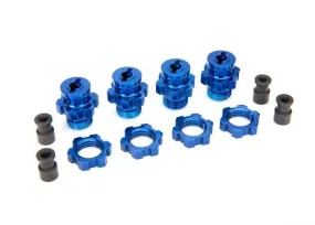 Traxxas 6856X Wheel hubs splined 17mm short (4) wheel nuts splined 17mm (4) (blue-anodized) hub retainer M4 X 0.7 (4) axle pin (4) wrench 5mm