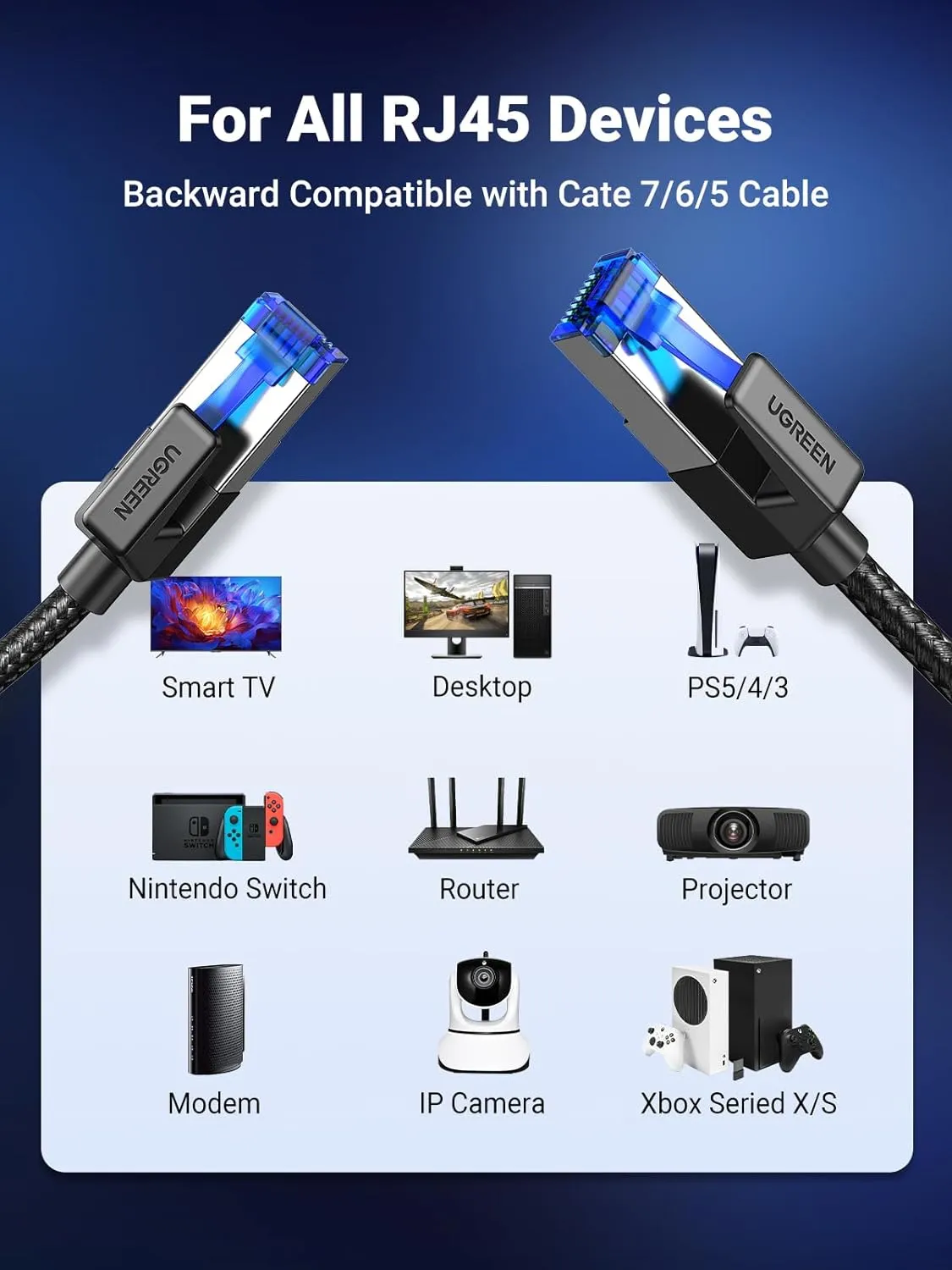 UGREEN 3M Cat 8 High Speed Braided Ethernet Cable 40Gbps 2000Mhz RJ45 Shielded Indoor Heavy Duty LAN Cables Compatible for Gaming PC PS5 PS4 PS3 Xbox Modem Router - Black (80432)
