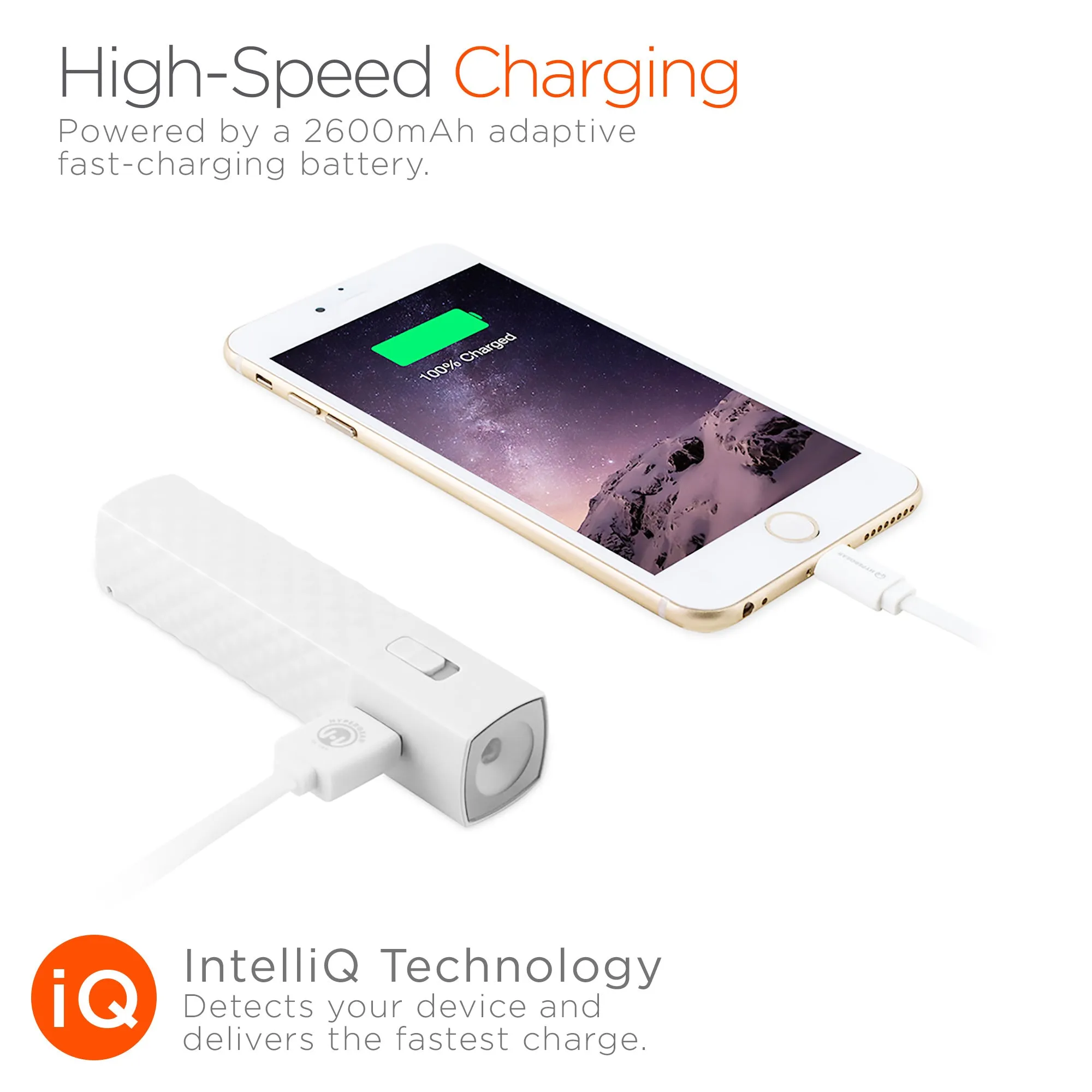UNIVERSAL WHITE 2600 MAH BACK UP POWER BANK BATTERY (1 Amp Output) WITH BUILT IN FLASH LIGHT.