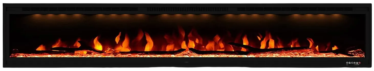 Valuxhome BI84 84 in. 750/1500W Recessed and Wall Mounted Electric Fireplace with Remote with LED Lights Log set and Crystals Black New