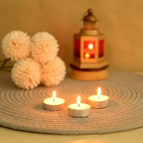 VEDHAN - Wax Tealight Candles - Pack of 100, 4 Hours Burning Time, 100% Fully Refined Paraffin Wax, Unscented, Smokeless, Dripless, for Home Decor, Offices & Other Occasions (White)
