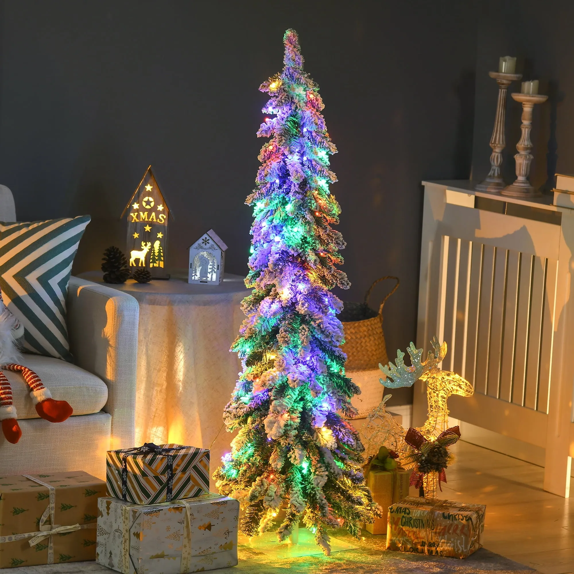 versatile 4' Downswept Slim Snow Artificial Christmas Tree with LED Lights 17" x 17" x 47.25" 17" x 17" x 47.25"