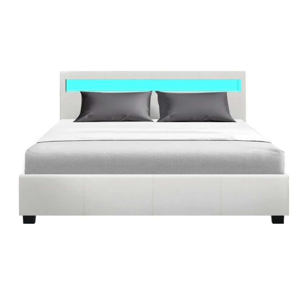 Wanda LED Storage Queen Bed Frame White