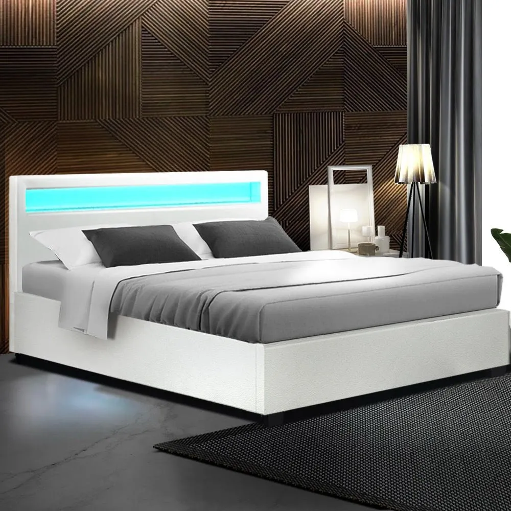 Wanda LED Storage Queen Bed Frame White