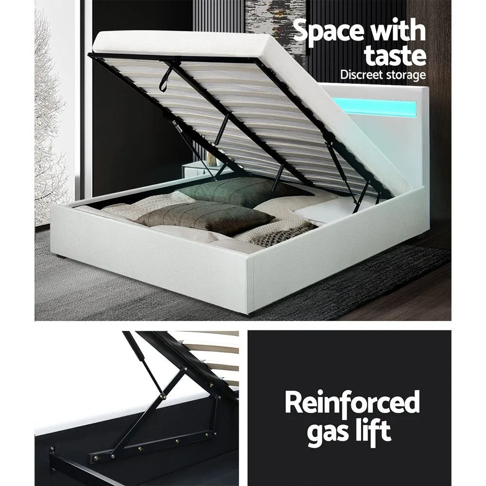 Wanda LED Storage Queen Bed Frame White