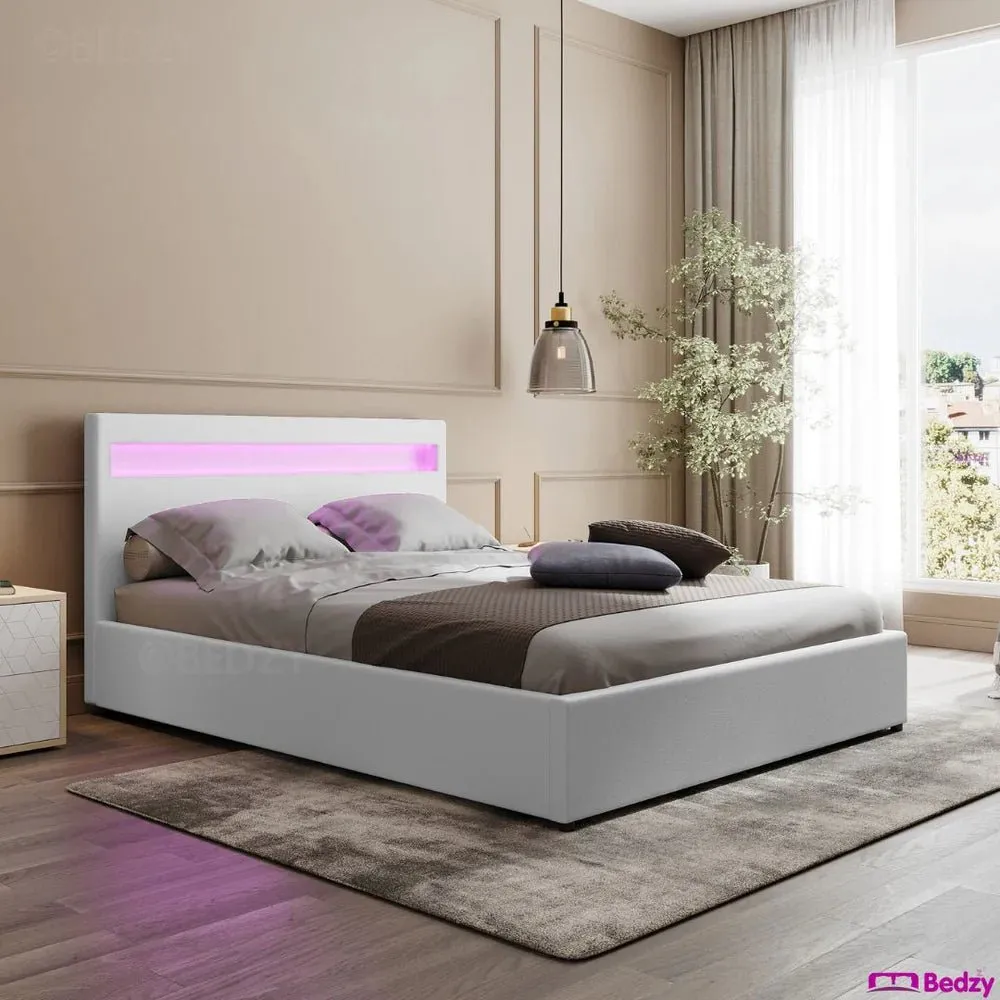 Wanda LED Storage Queen Bed Frame White