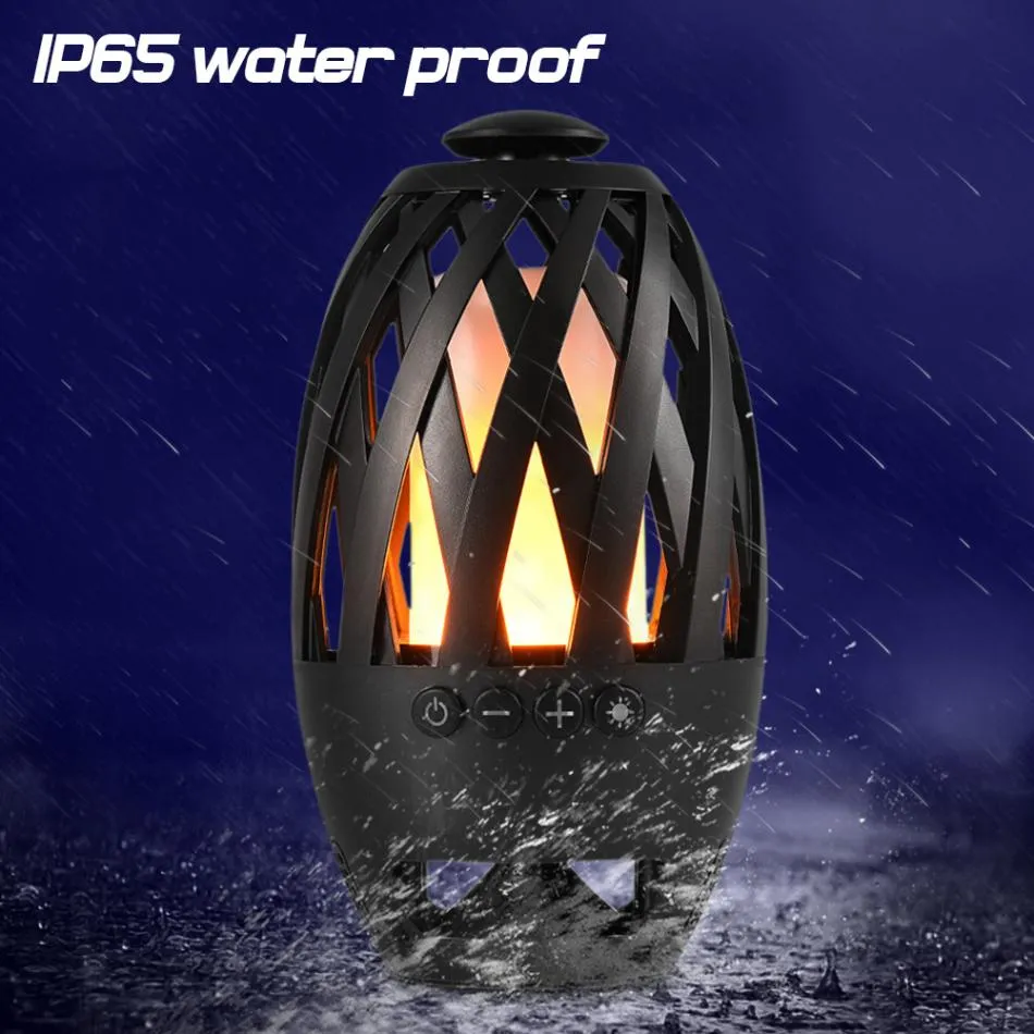 Wireless Bluetooth Speaker with LED Flame Lamp - Waterproof Stereo Bass Speaker