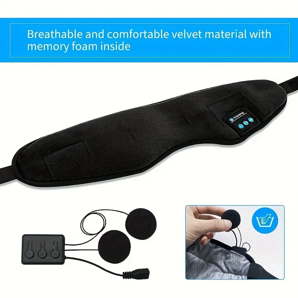 Wireless Sleep Mask, Sleep Headphones, Adjustable&Washable Music Travel Sleeping Headset With Built-in Speakers Microphone Hands-Free For Air Travel, Siesta And Sleeping