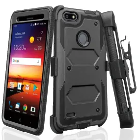 ZTE Blade Force Case, ZTE N9517 Case, Triple Protection 3-1 w/ Built in Screen Protector Heavy Duty Holster Shell Combo Case Cover - Black