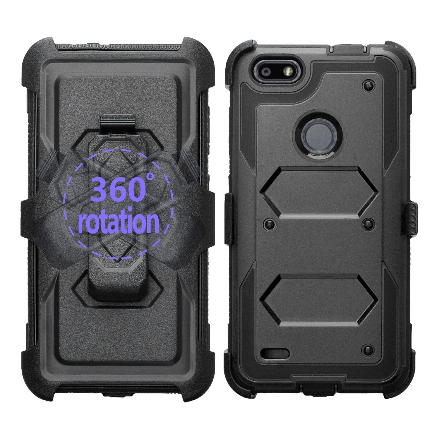 ZTE Blade Force Case, ZTE N9517 Case, Triple Protection 3-1 w/ Built in Screen Protector Heavy Duty Holster Shell Combo Case Cover - Black
