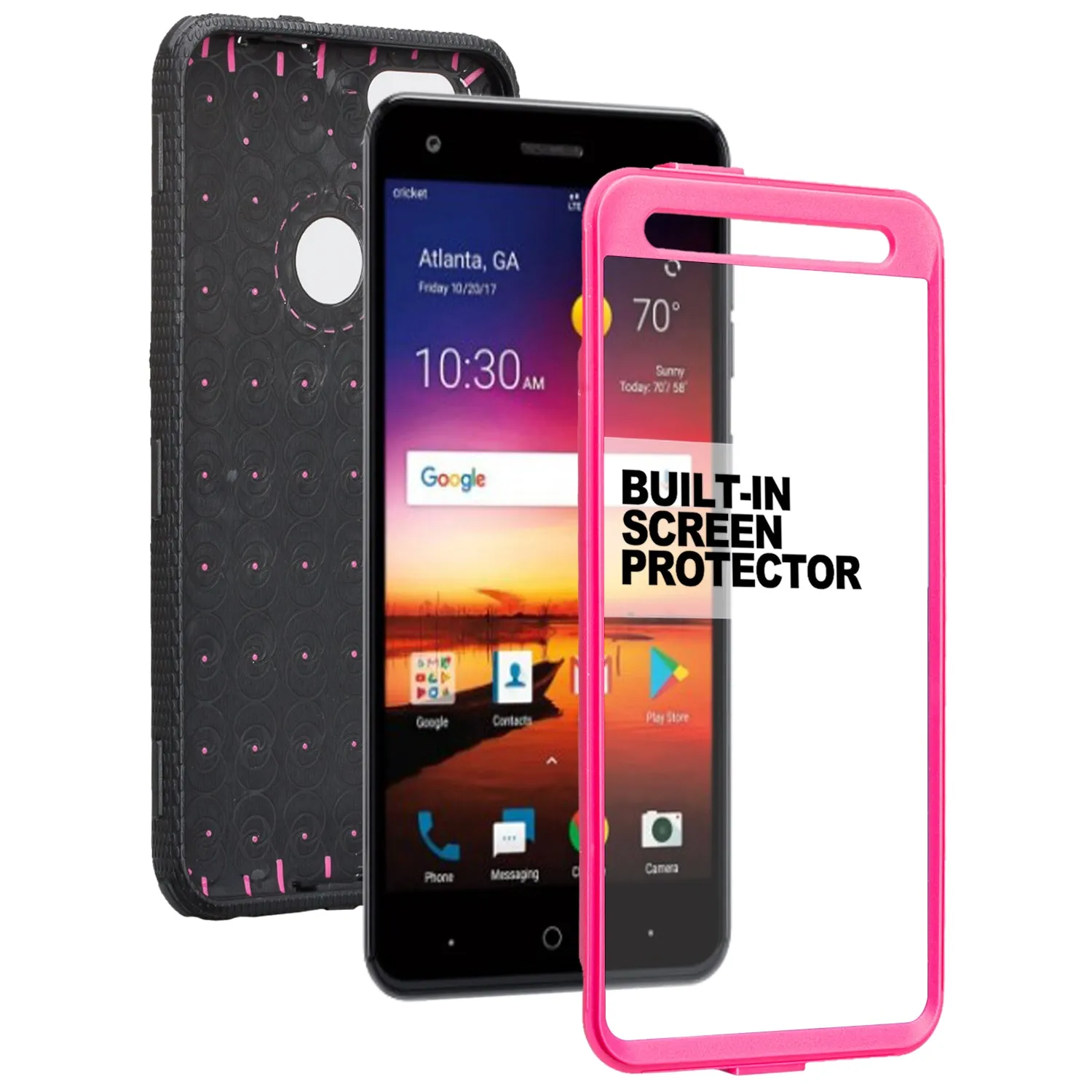 ZTE Blade Force Case, ZTE N9517 Case, Triple Protection 3-1 w/ Built in Screen Protector Heavy Duty Holster Shell Combo Case Cover - Hot Pink