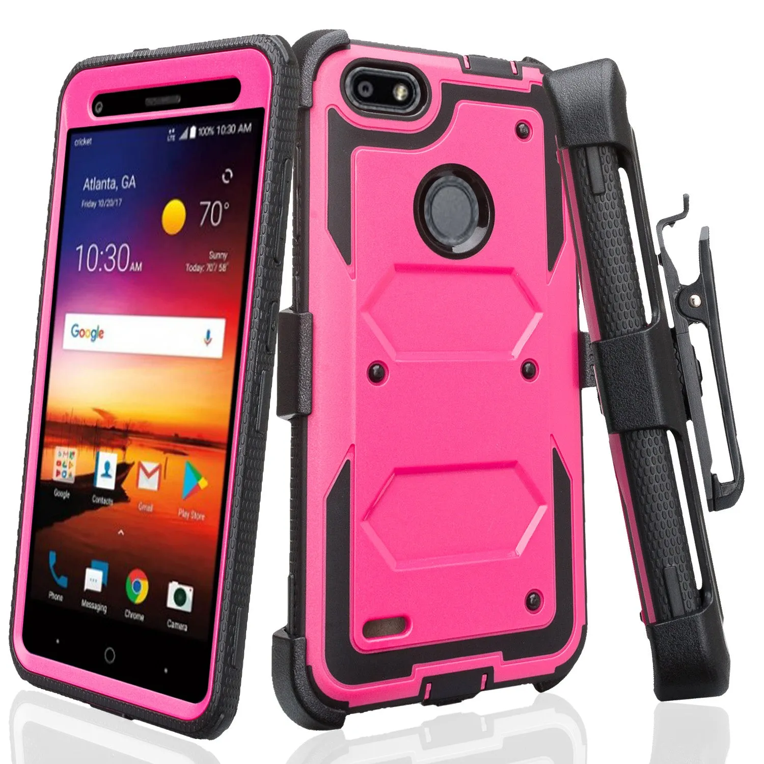 ZTE Blade Force Case, ZTE N9517 Case, Triple Protection 3-1 w/ Built in Screen Protector Heavy Duty Holster Shell Combo Case Cover - Hot Pink