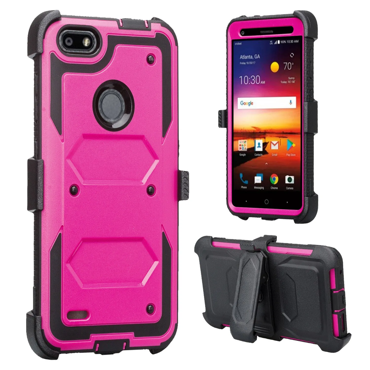 ZTE Blade Force Case, ZTE N9517 Case, Triple Protection 3-1 w/ Built in Screen Protector Heavy Duty Holster Shell Combo Case Cover - Purple