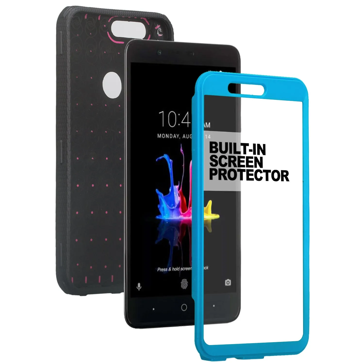 ZTE Sequoia Case, Blade Z Max, ZTE Z982 Case, Triple Protection 3-1 w/ Built in Screen Protector Heavy Duty Holster Shell Combo Case Cover - Blue
