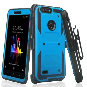 ZTE Sequoia Case, Blade Z Max, ZTE Z982 Case, Triple Protection 3-1 w/ Built in Screen Protector Heavy Duty Holster Shell Combo Case Cover - Blue