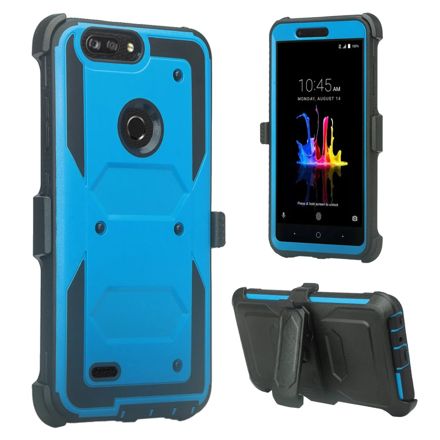 ZTE Sequoia Case, Blade Z Max, ZTE Z982 Case, Triple Protection 3-1 w/ Built in Screen Protector Heavy Duty Holster Shell Combo Case Cover - Blue