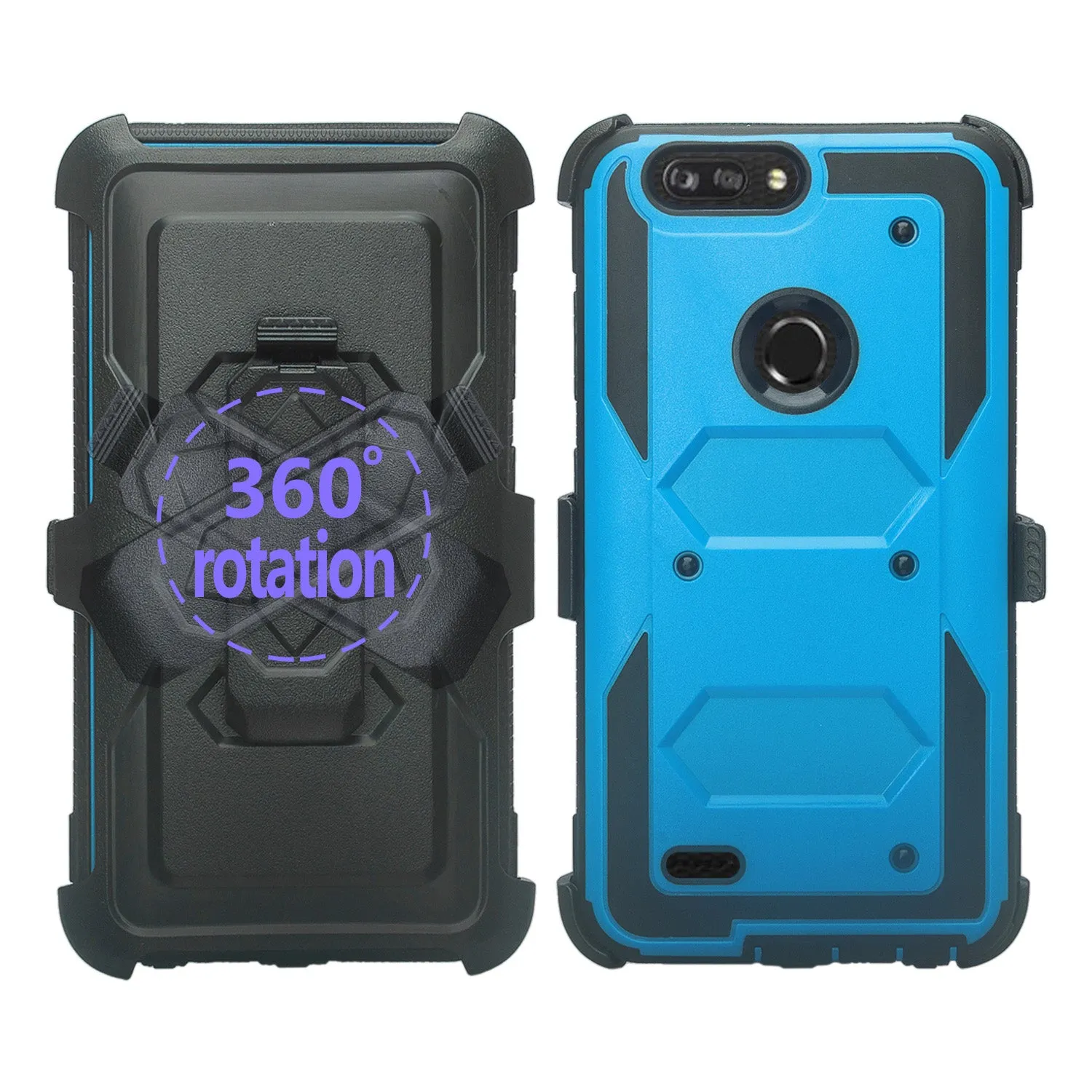ZTE Sequoia Case, Blade Z Max, ZTE Z982 Case, Triple Protection 3-1 w/ Built in Screen Protector Heavy Duty Holster Shell Combo Case Cover - Blue